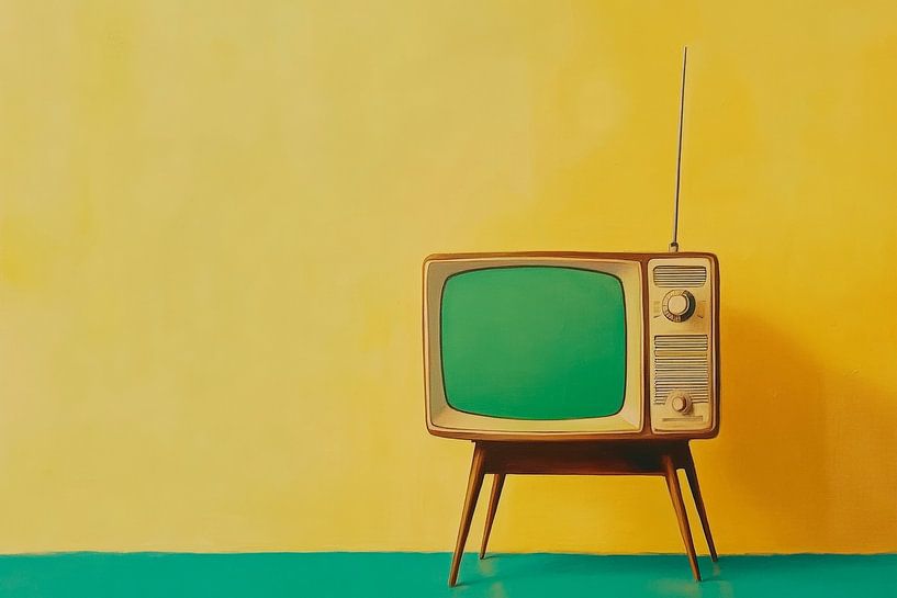 Retro Fernseher vor gelbem Hintergrund von Poster Art Shop