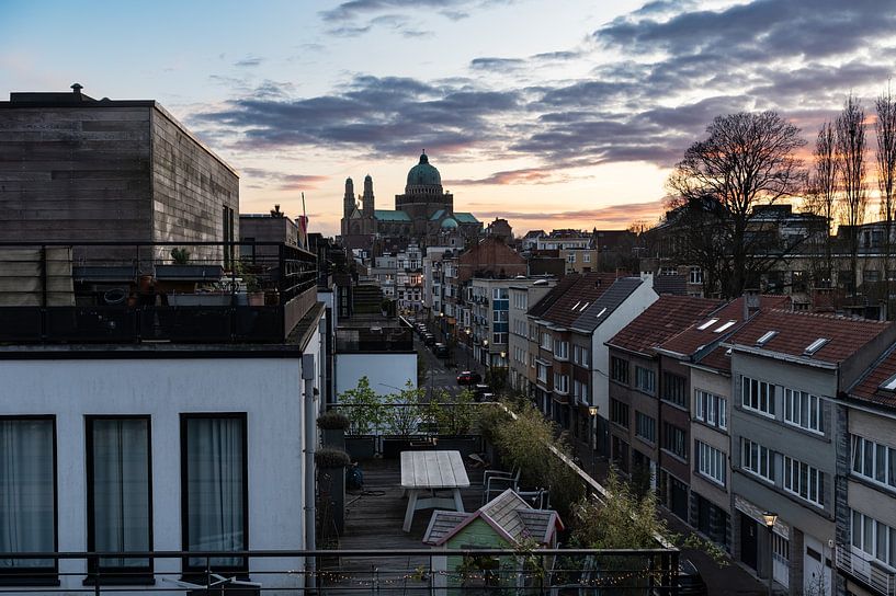 Stadtansicht bei Sonnenuntergang über Brüssel, Belgien von Werner Lerooy