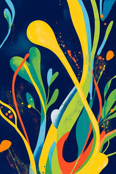 Bunte Pflanzenmuster auf dunklem Hintergrund von Poster Art Shop