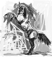 Horse Prancing Black White