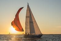 Sich näherndes Segelboot im Hafen von IJmuiden