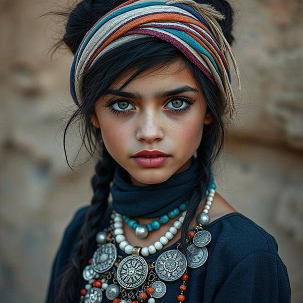 a traditional berber girl with green eyes. by J.a Dijkstra