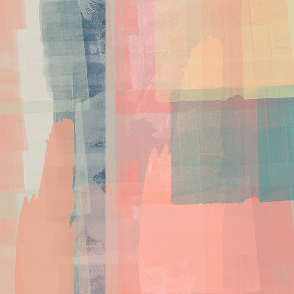 Modern abstract  art in pastel colors.  Pink, mint, soft yellow. by Dina Dankers