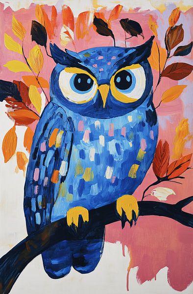 Blue owl with colourful background by Imperial Art House