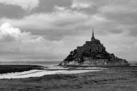The beautiful island of Mont Saint-Michel in black and white