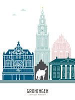 Skyline illustratie stad Groningen in kleur