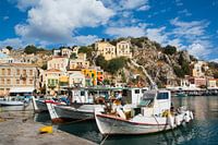 Fishing boats in the port of the island of Symi, Greece