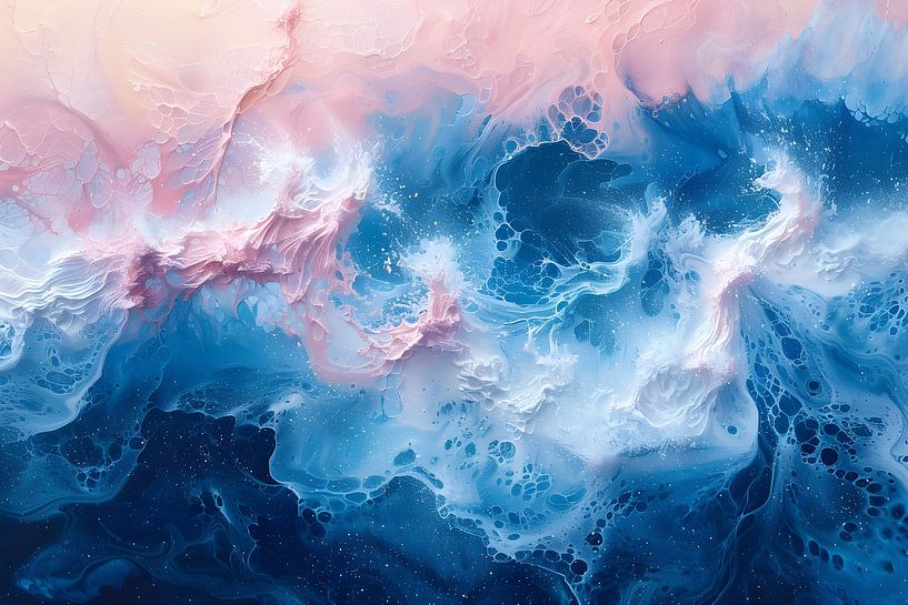 Peinture rose | Peinture bleue | Grande peinture salle de séjour par AiArtLand