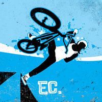 Vrouw op BMX in de halpipe.