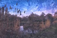 Étang sur la Segbroeklaan le soir, La Haye. Effet de peinture à l'aquarelle