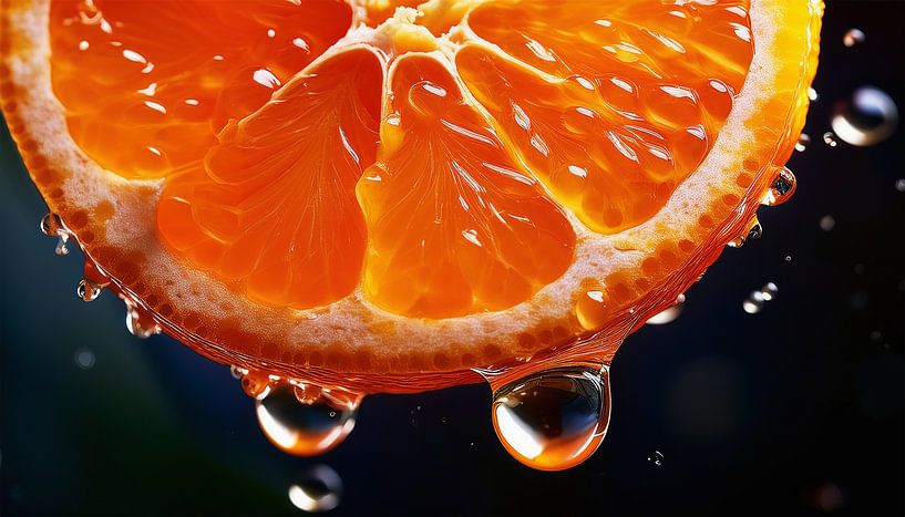 Detaillierte Nahaufnahme einer frischen Orangenscheibe von Mustafa Kurnaz