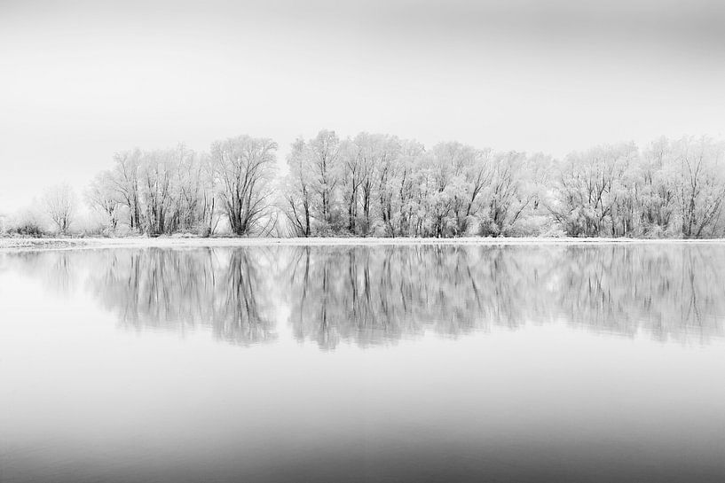 Winter landschap met meer en berijpte bomen van Chris Stenger