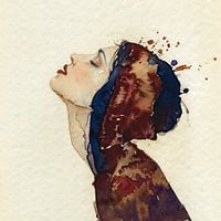 Aquarel vrouwenportret op oud papier