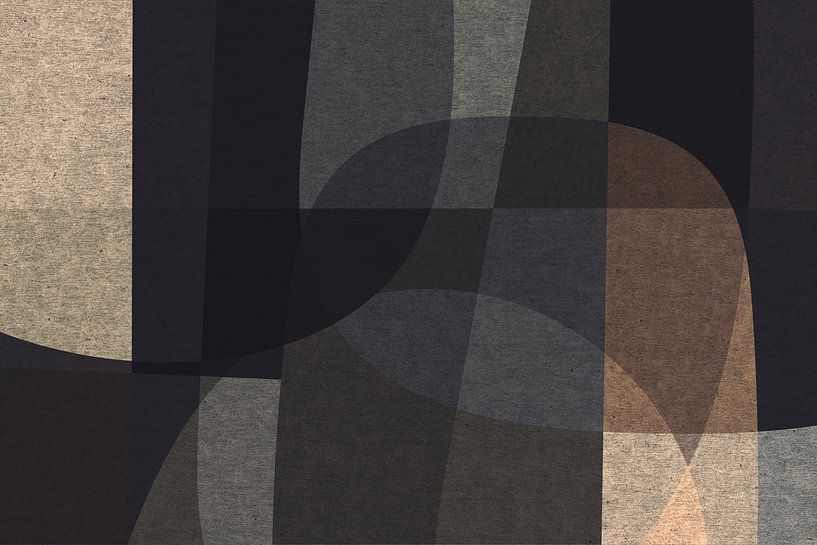 Abstrakte organische Formen und Linien. Geometrische Kunst im Retro-Stil in Grau, Braun, Schwarz V von Dina Dankers