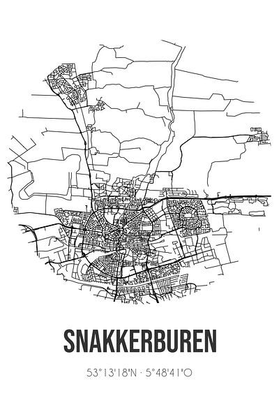 Snakkerburen (Fryslan) | Map | Black and White by Prints of Place