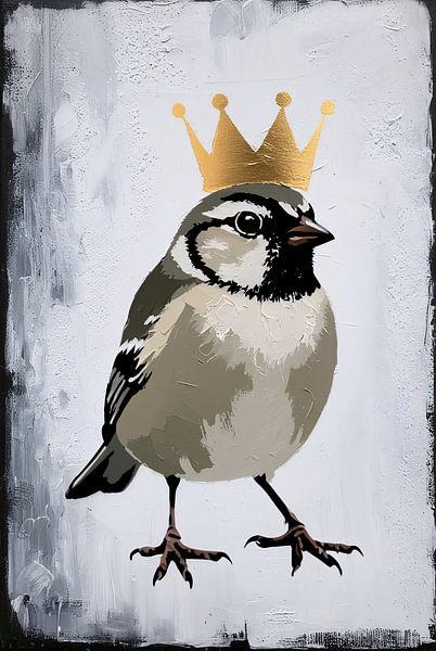 Sparrow with golden crown art by Imperial Art House