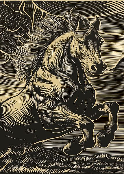 Cheval galopant Style de gravure par Art Kingdom