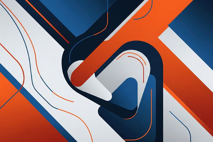 Composition géométrique abstraite avec des éléments bleus, orange et blancs par Markus Gann