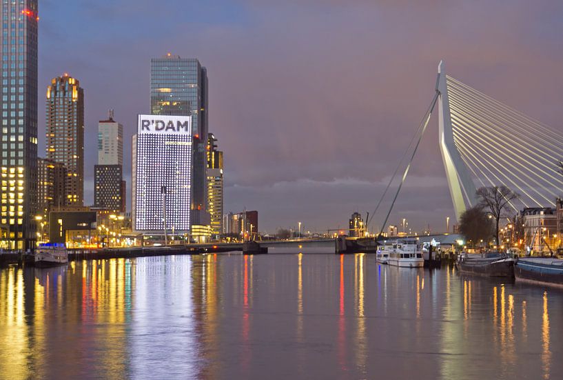 Toren op zuid en Erasmusbrug in Rotterdam van Remco Swiers