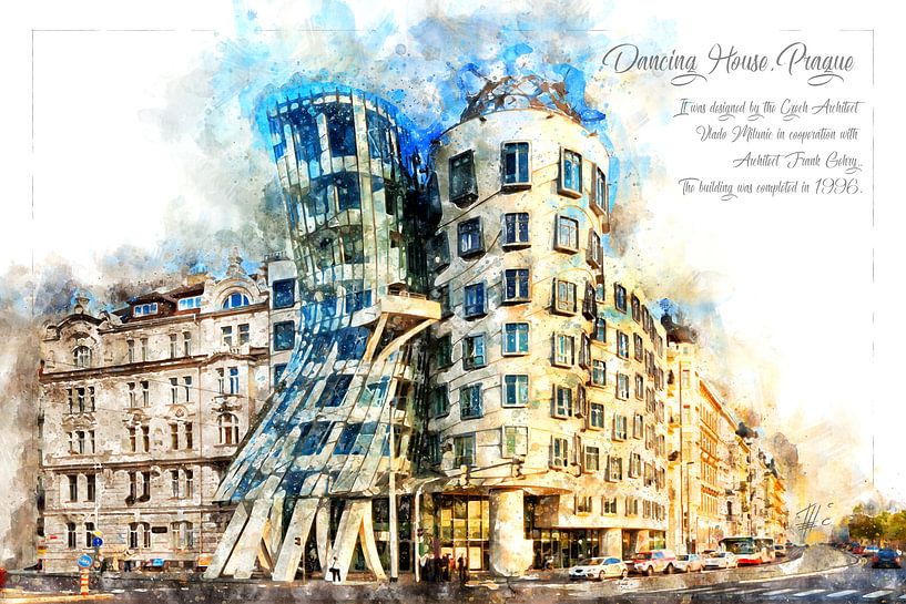Dancing House, watercolour, Prague by Theodor Decker