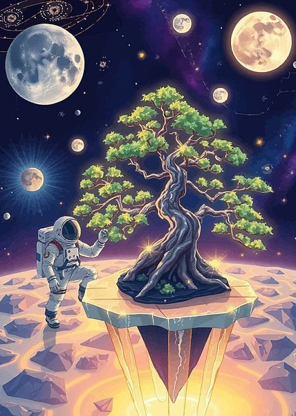 Astronaut and Bonsai Tree in Space by MIROKKU