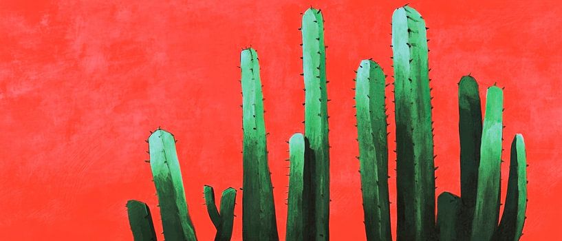 Kaktusdetails vor rotem Hintergrund von Poster Art Shop