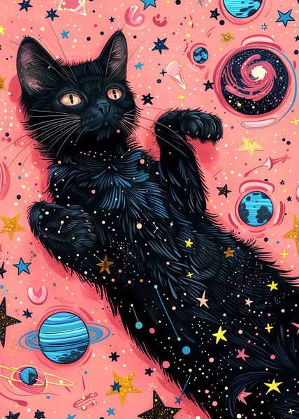 Schwarze Katze im Weltraum 7 #Katze von JBJart Justyna Jaszke