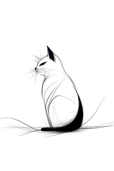 Katze Zeichnung Schwarz und Weiß von Preet Lambon