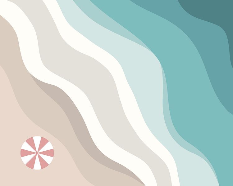 Landschaft von Meer und Sand mit Sonnenschirm von Studio Miloa