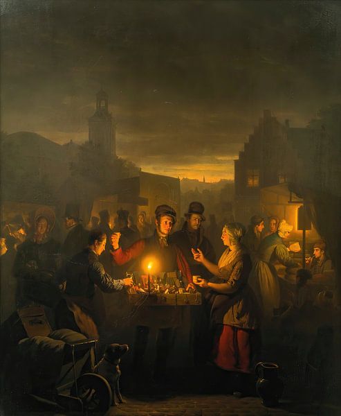 Der Noordermarkt bei Nacht, Amsterdam, Petrus van Schendel von Meisterhafte Meister