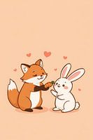 Cartoon Fox Offering Carrot to Cartoon Rabbit