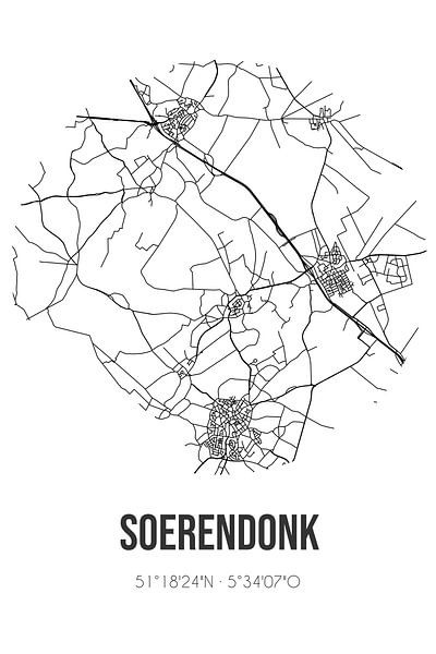 Soerendonk (Noord-Brabant) | Carte | Noir et blanc par Affiches de lieux