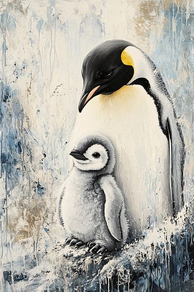 Kaiserpinguin und Jungtier im Schnee von Imperial Art House