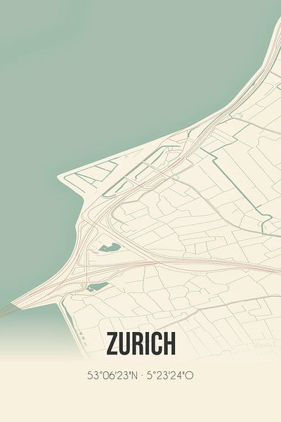 Vieille carte de Zurich (Fryslan) par Affiches de lieux