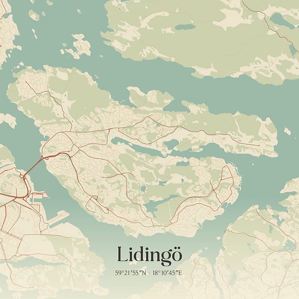Alte Karte von Lidingö, Schweden. von Ortsdrucke