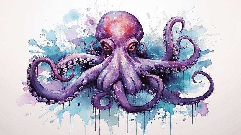 Purple watercolour octopus on a white background by Animaflora PicsStock