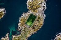 Soccer field surrounded by water