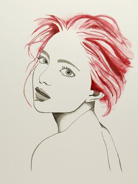 La jeune femme aux cheveux roux (aquarelle moderne portrait belle femme sexy coiffure yeux nus) par Natalie Bruns
