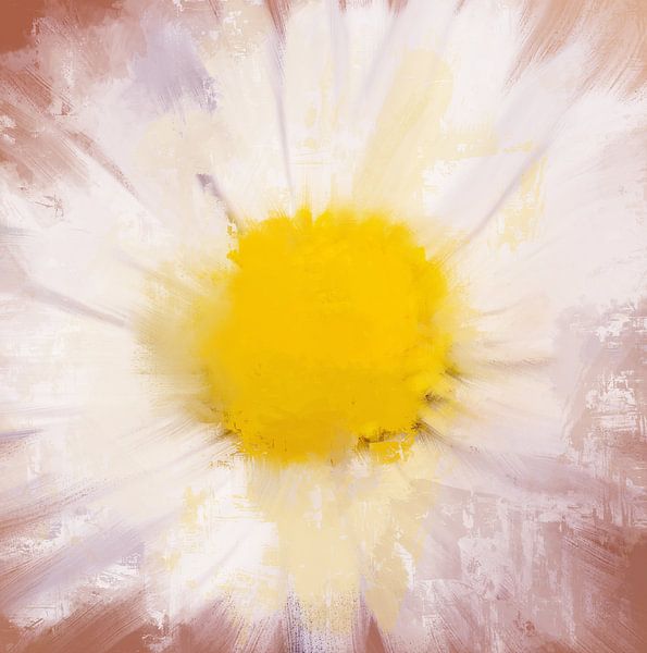 Margriet - Peinture abstraite d'une fleur blanche et jaune par MadameRuiz