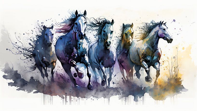 Laufende Pferde Aquarell von Preet Lambon