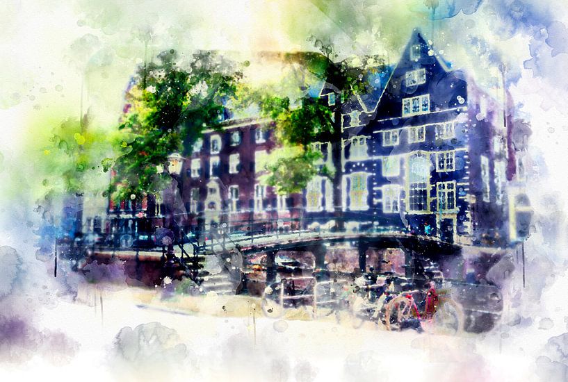 city life in watercolor style - Old Amsterdam  by Ariadna de Raadt-Goldberg