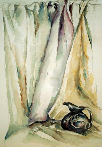 Black jug in Japandi style. Hand-painted watercolour. by Ineke de Rijk