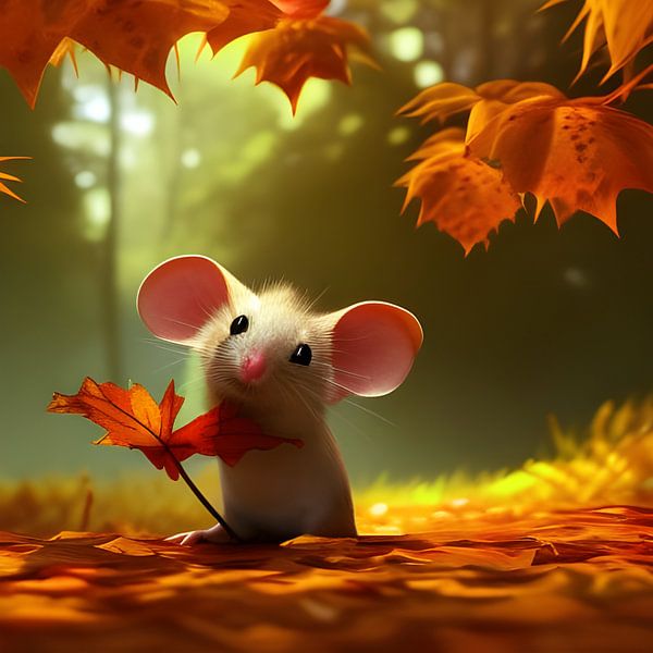 Mouse in the colourful autumn leaves by Babetts Bildergalerie