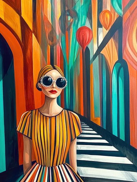 femme avec robe rayée au Portugal par Franka Poulain