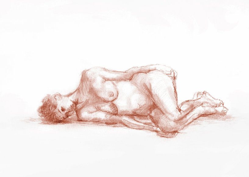 Skizze liegende nackte Frau terra braun von Krista Kitsz Art