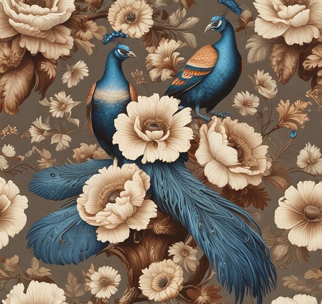 Papier peint avec des fleurs de paon. par J.a Dijkstra