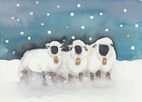Original watercolor of sheep in winter