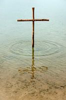 Wooden Cross | Serene image of a cross in the water Art Print
