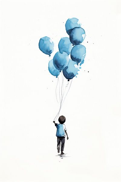 Boy with Blue Balloons by Eye catching paintings