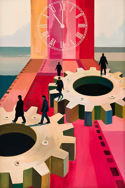 Clockwork Existence - Surrealistisch abstract stadsgezicht over tijd en menselijke routine van ia creativa